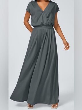 LARGE.  HALARA V NECK WIDE LEG FLOWY WAFFLE JUMPSUIT